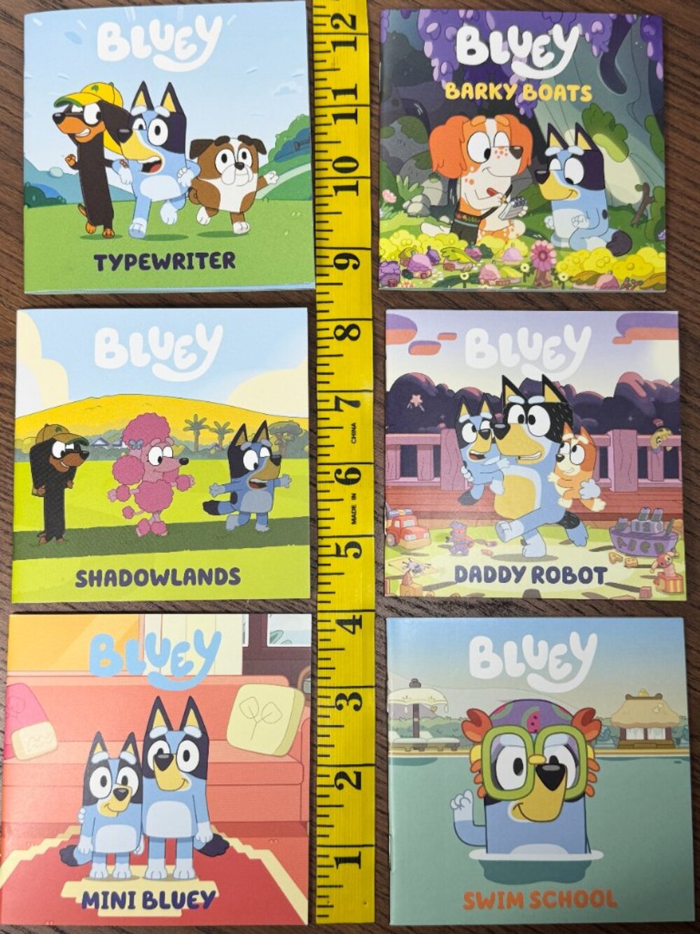 BLUEY 4" Books: Typewriter Barky Boats Shadowlands Daddy Robot Swim School Mini